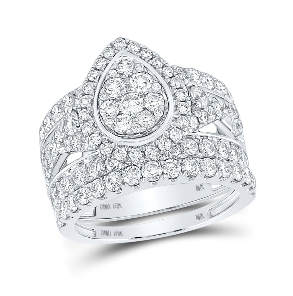 10K White Gold Round Diamond Teardrop Bridal Wedding Ring Band Set 2-3/4 Cttw, Womens Size: 5-10