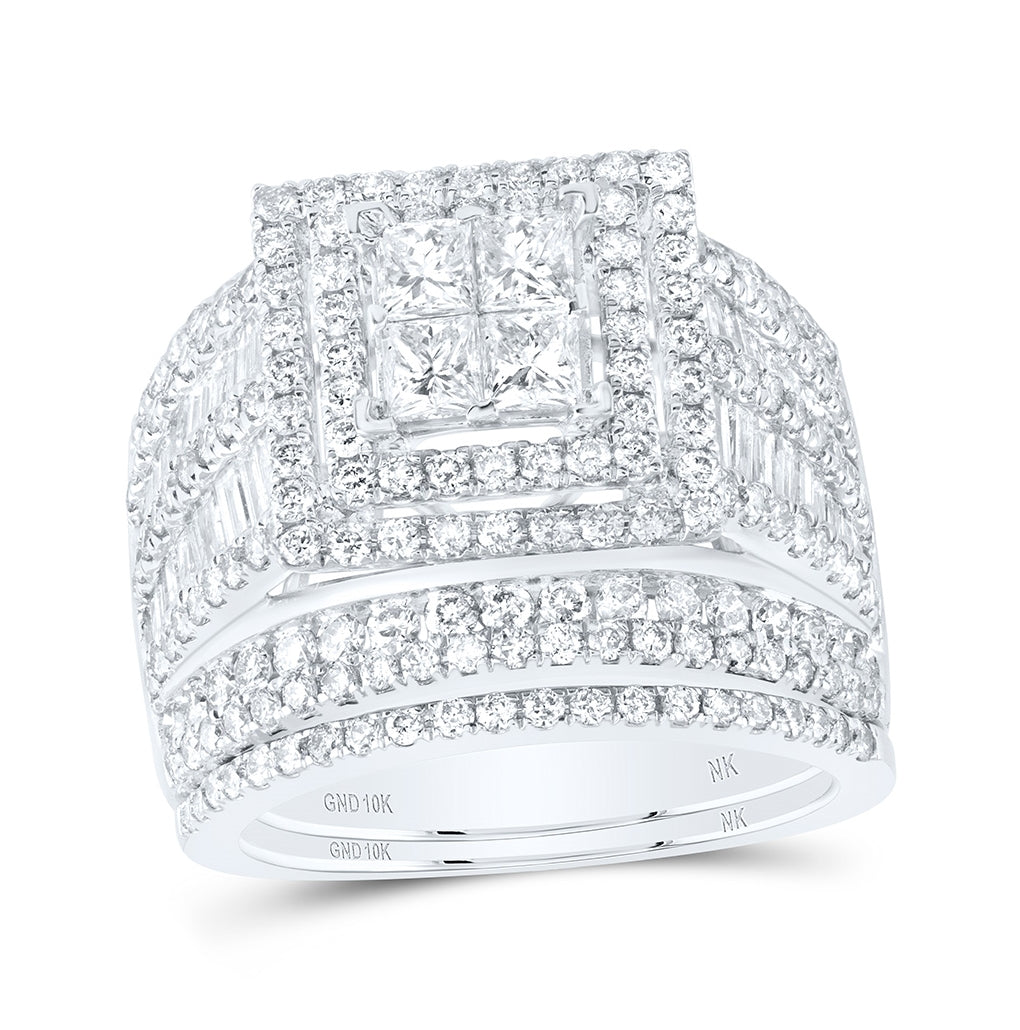 10kt White Gold 3ctw Diamond Nk Tessera Invisible Bridal Set