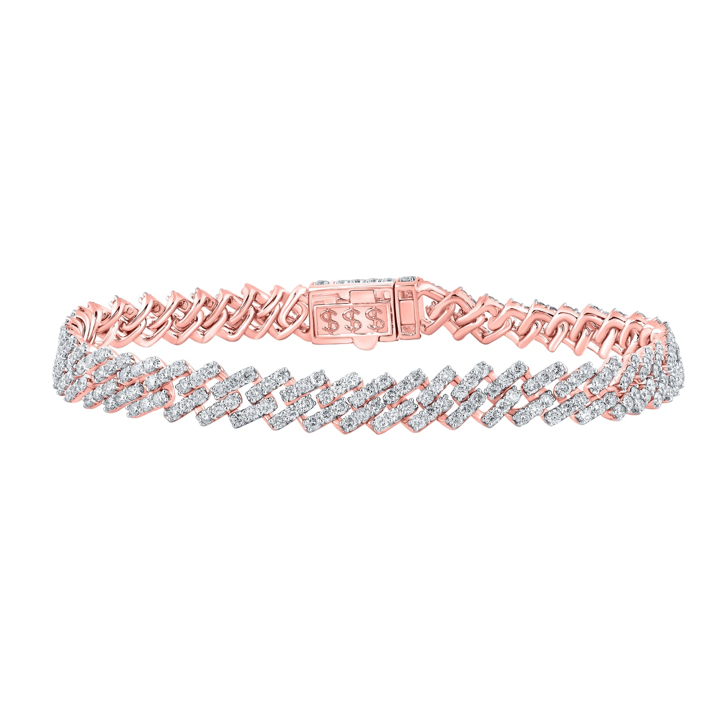 14K White Or Rose Gold 7 5/8ctw Diamond Nk (8.40mm) Mens Straight Cuban Bracelet (8.50 Inch)