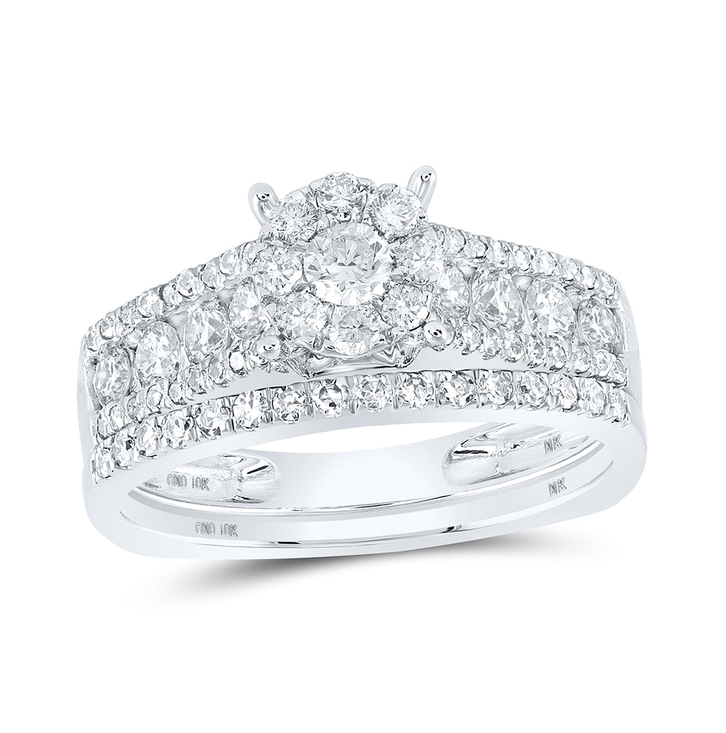 10K Yellow Or White Gold Round Diamond Cluster Bridal Wedding Ring Band Set 1 Cttw, Womens Size: 5-10