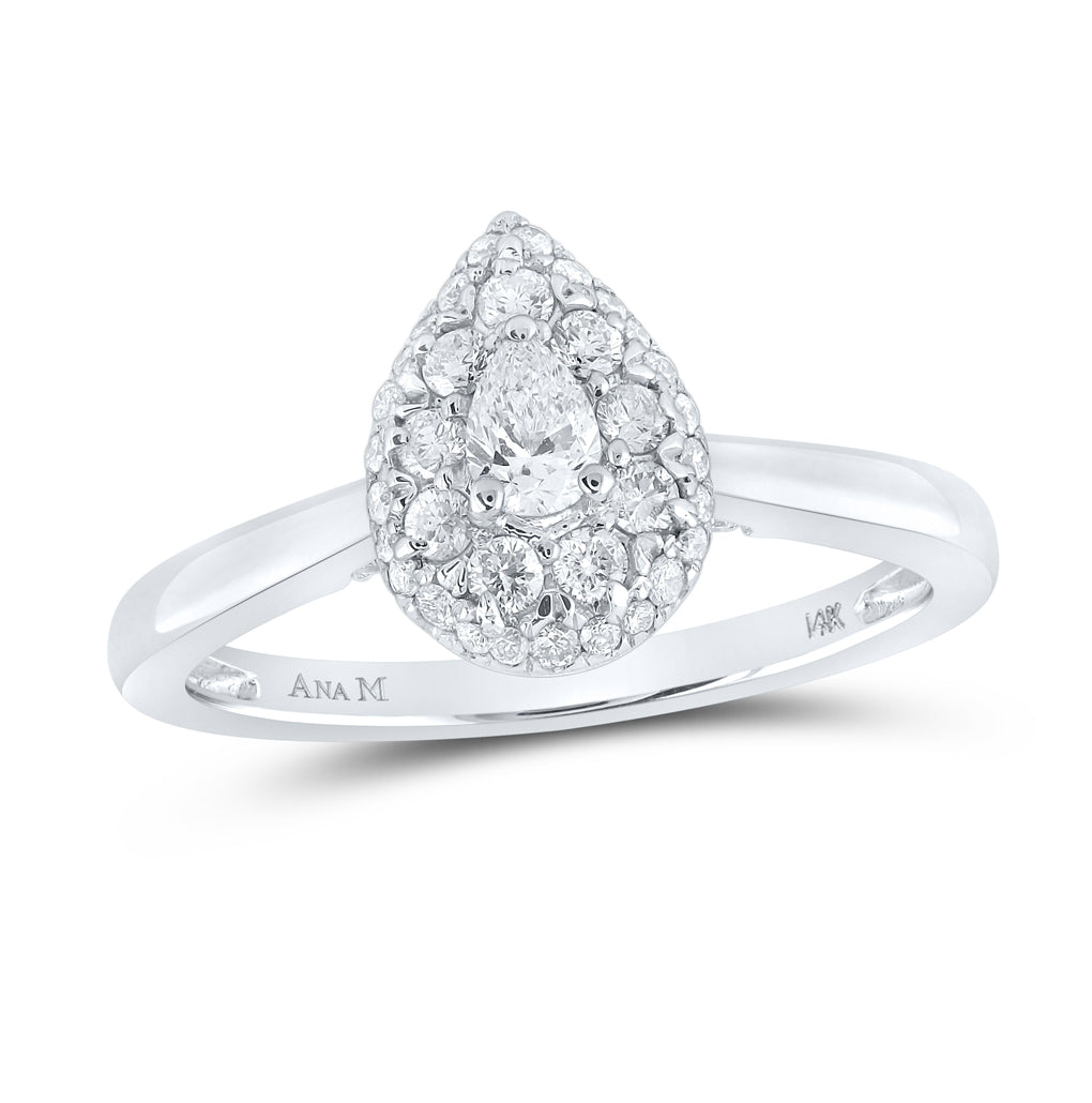 14K White Gold Pear Diamond Halo Bridal Wedding Engagement Ring 1/2 Cttw, Womens Size: 5-10