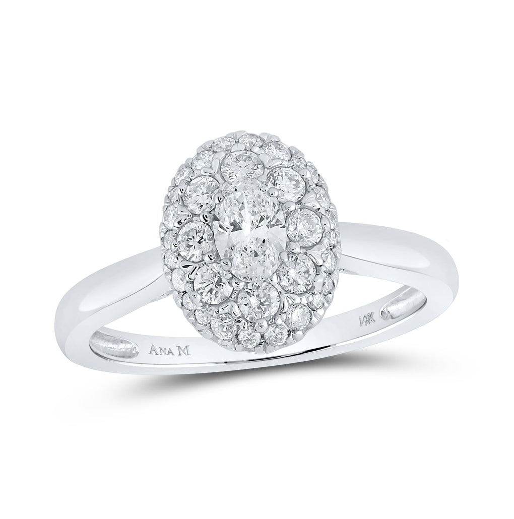14K White Or Yellow Gold Oval Diamond Halo Bridal Wedding Engagement Ring , Womens Size: 5-10