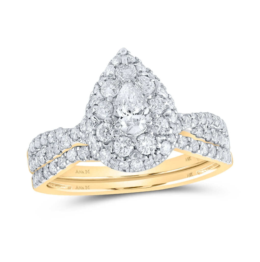 14K White Or Yellow Gold Pear Diamond Teardrop Bridal Wedding Ring Band Set , Womens Size: 5-10