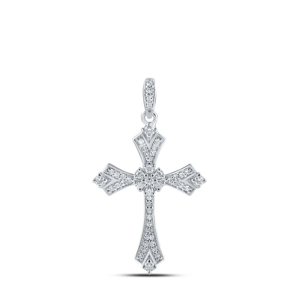 10K Yellow Or White Or Rose Gold Womens Round Diamond Cross Pendant