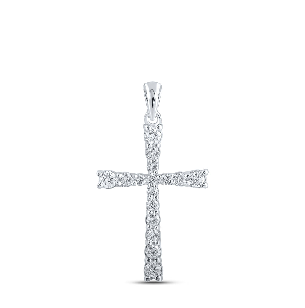 10K White Or Yellow Gold Womens Round Diamond Cross Pendant