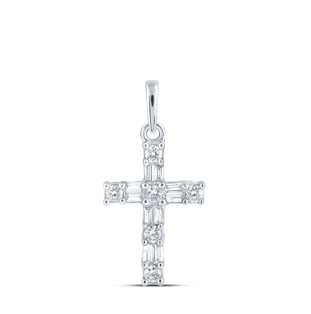 10K Yellow Or White Or Rose Gold Womens Baguette Diamond Cross Pendant