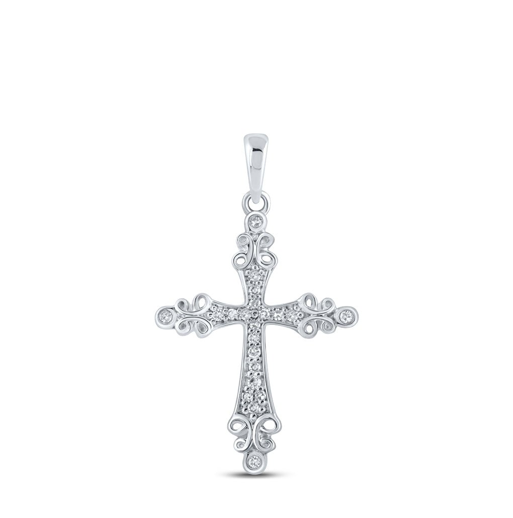 10K Yellow Or White Or Rose Gold Womens Round Diamond Cross Pendant