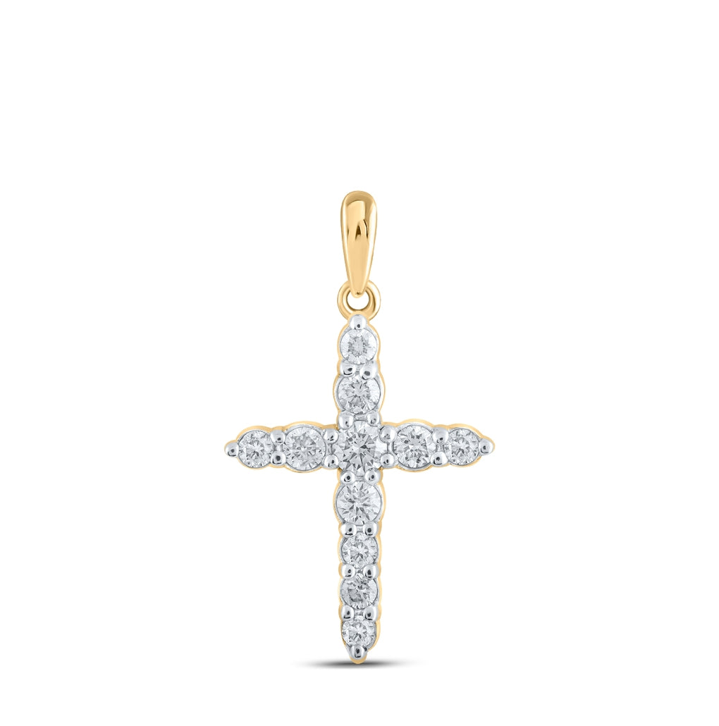 10K Yellow Or White Or Rose Gold Womens Round Diamond Cross Pendant