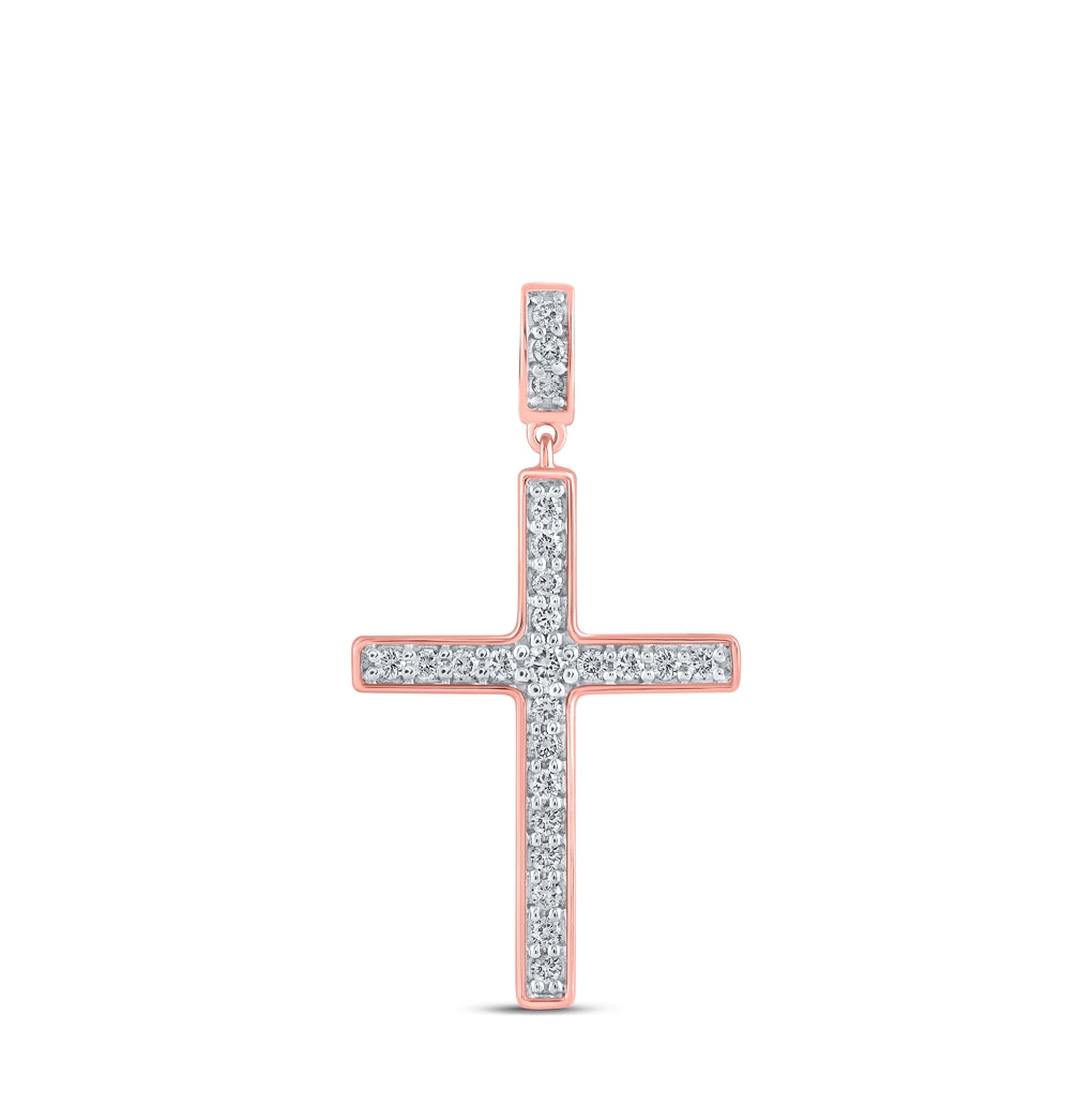 10K Yellow Or White Or Rose Gold Womens Round Diamond Cross Pendant