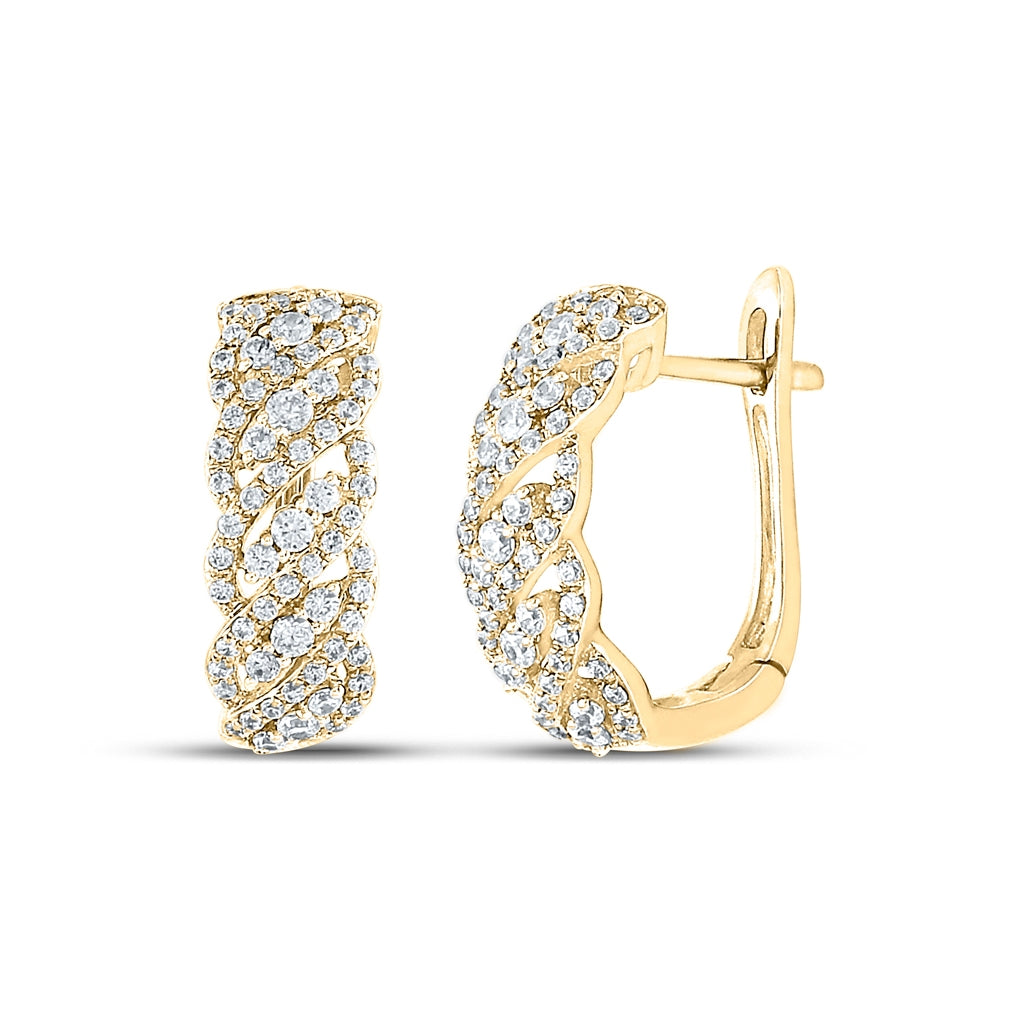 10K Yellow Gold Womens Round Diamond Oblong Hoop Earrings 5/8 Cttw, Length: 0.66 In