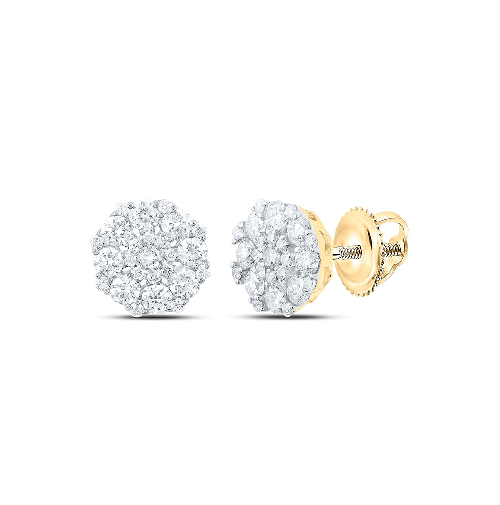 10K Yellow Gold Womens Round Diamond Octagon Cluster Earrings 7/8 Cttw, Length: 0.29 In, Width: 0.29 In