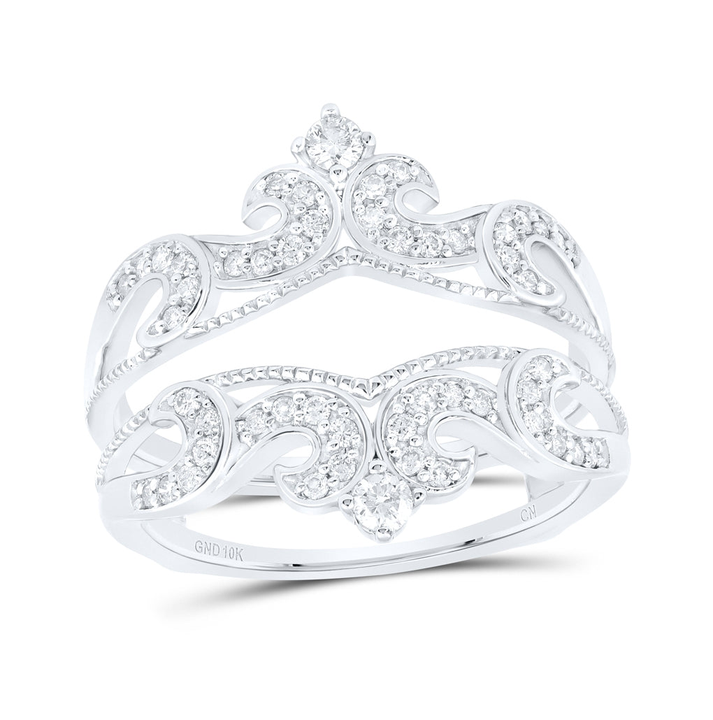 10K White Gold Womens Round Diamond Wrap Enhancer Wedding Band 1/3 Cttw, Womens Size: 5-10