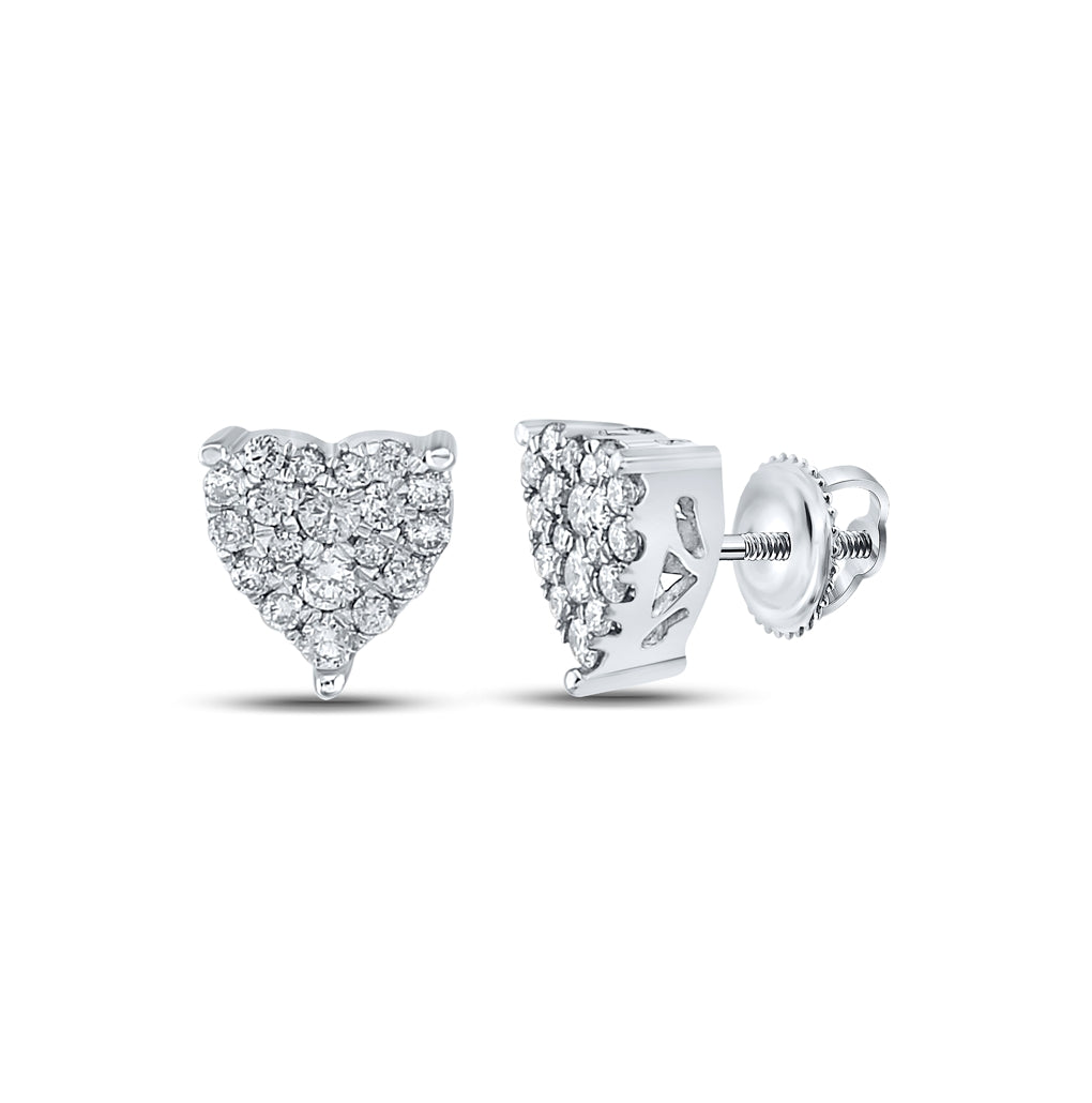 10K White Or Yellow Gold Womens Round Diamond Heart Earrings