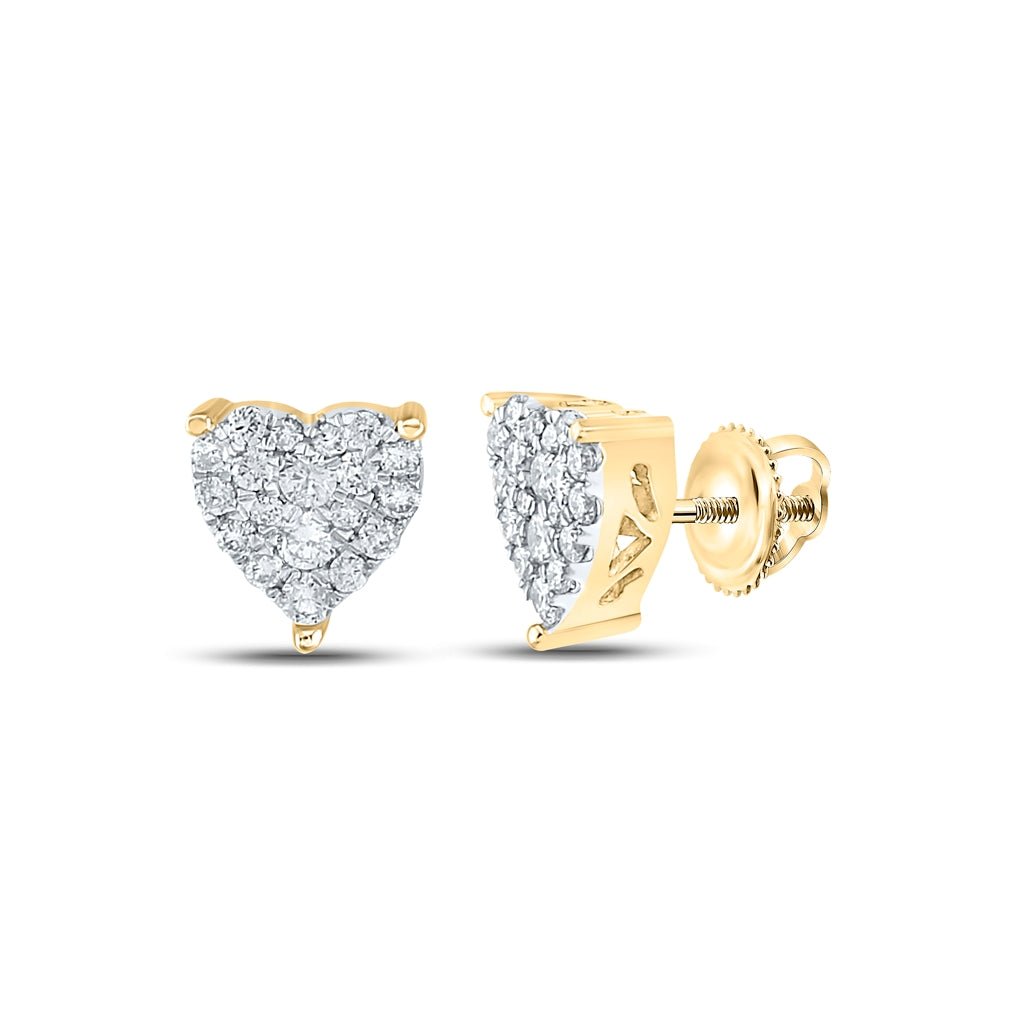 10K White Or Yellow Gold Womens Round Diamond Heart Earrings