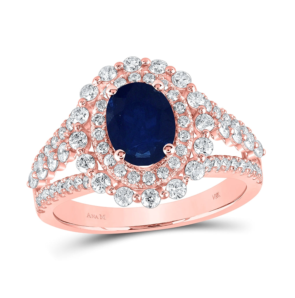 14K Rose Or Yellow Gold Womens Oval Blue Sapphire Diamond Fashion Ring, Womens Size: 5-10