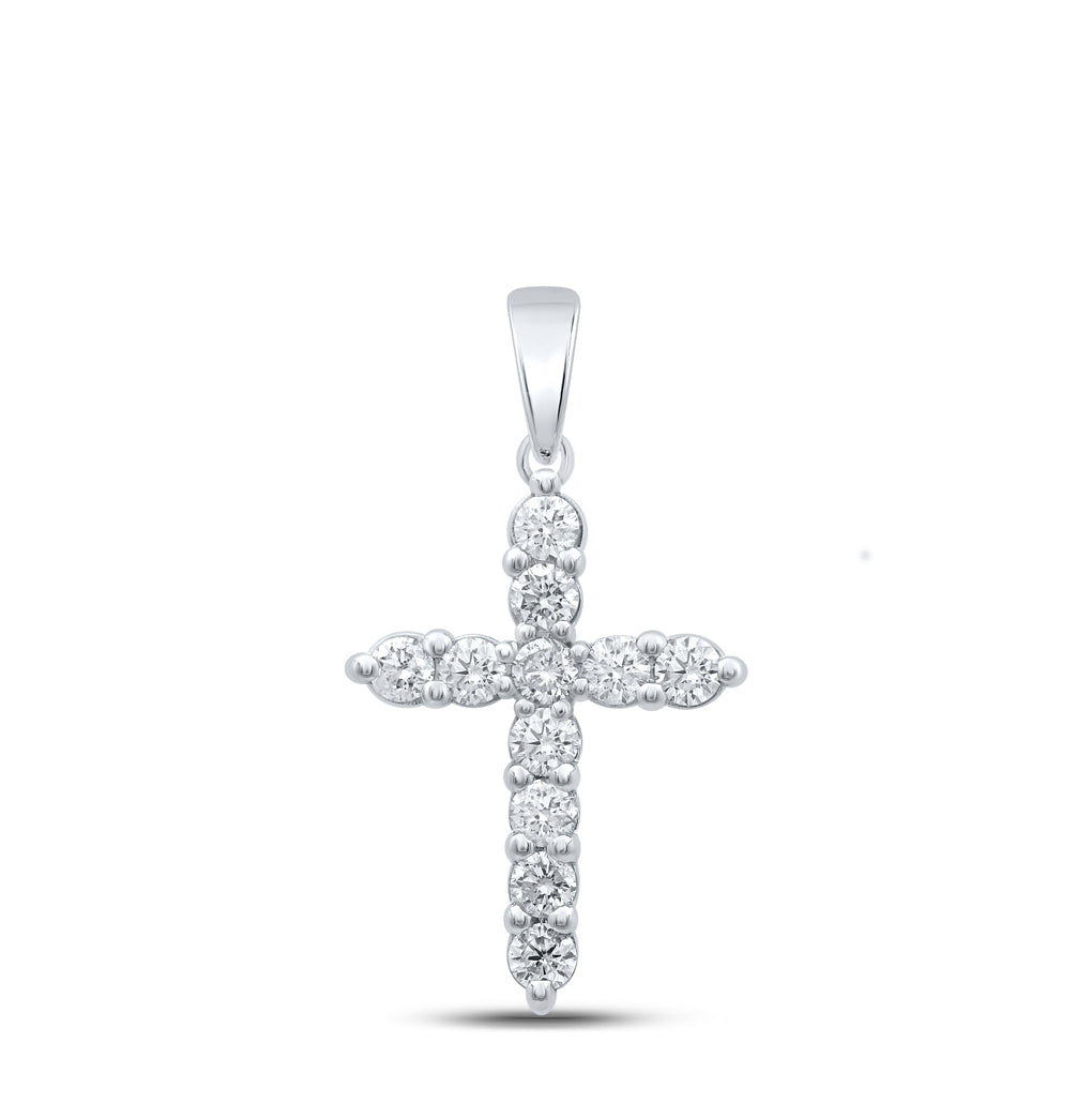 14K White Or Yellow Gold Womens Round Diamond Cross Pendant