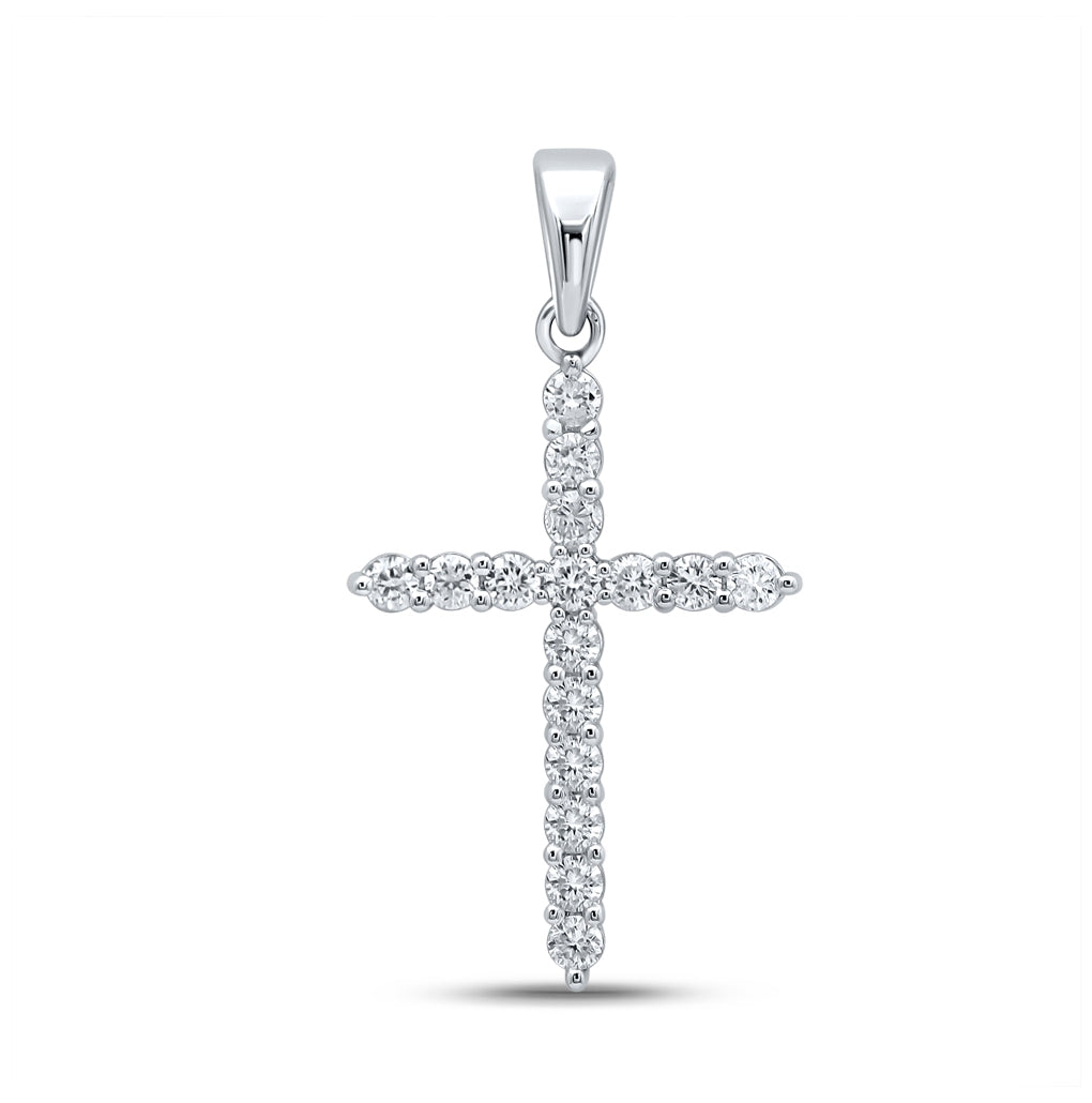 10K White Or Yellow Gold Womens Round Diamond Cross Pendant