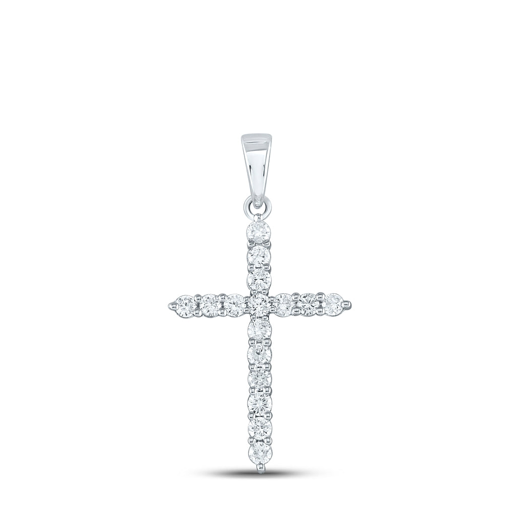 10K White Gold Womens Round Diamond Cross Pendant 1/2 Cttw, Length: 1.16 In, Width: 0.63 In