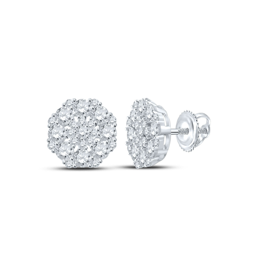 14K White Gold Womens Round Diamond Octagon Cluster Earrings 1-5/8ctw