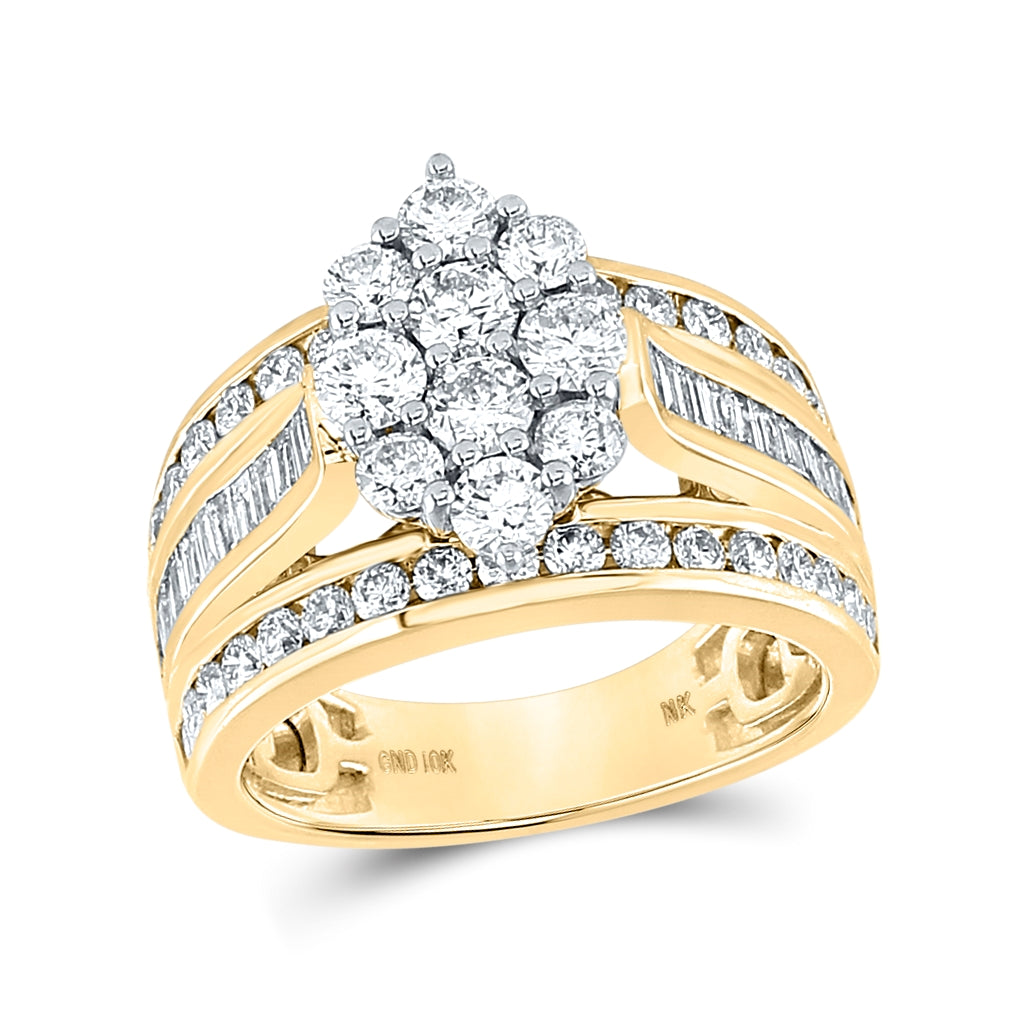 10K Yellow Or White Gold Round Diamond Oval Cluster Bridal Wedding Engagement Ring 1 Cttw, Womens Size: 5-10