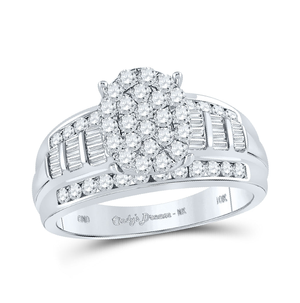 10K White Gold Round Diamond Oval Bridal Wedding Engagement Ring 1ctw, Women's Size: 5-10