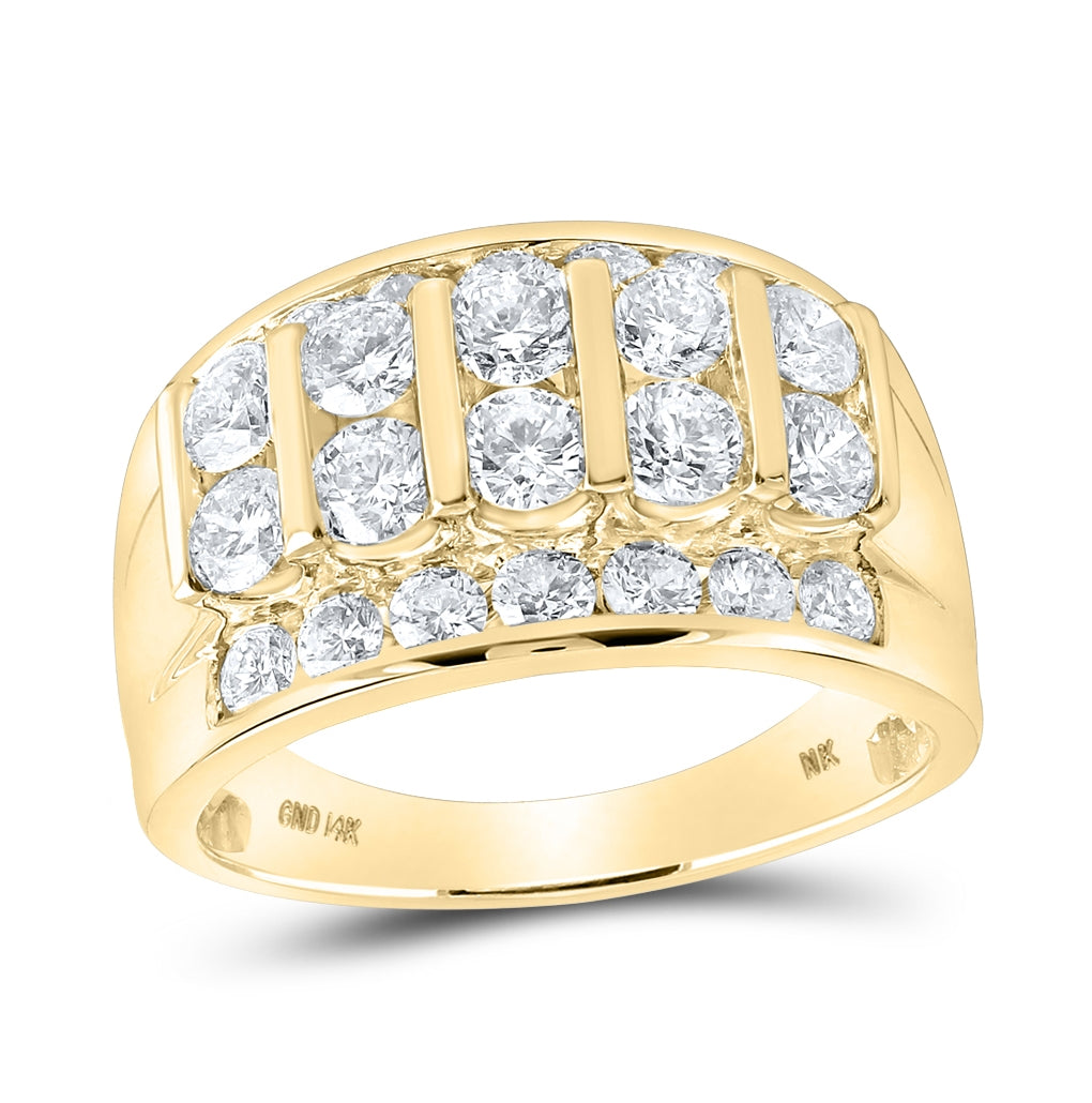 14K Yellow Gold Mens Round Diamond Channel-set Band Ring 3 Cttw, Mens Size: 7-13