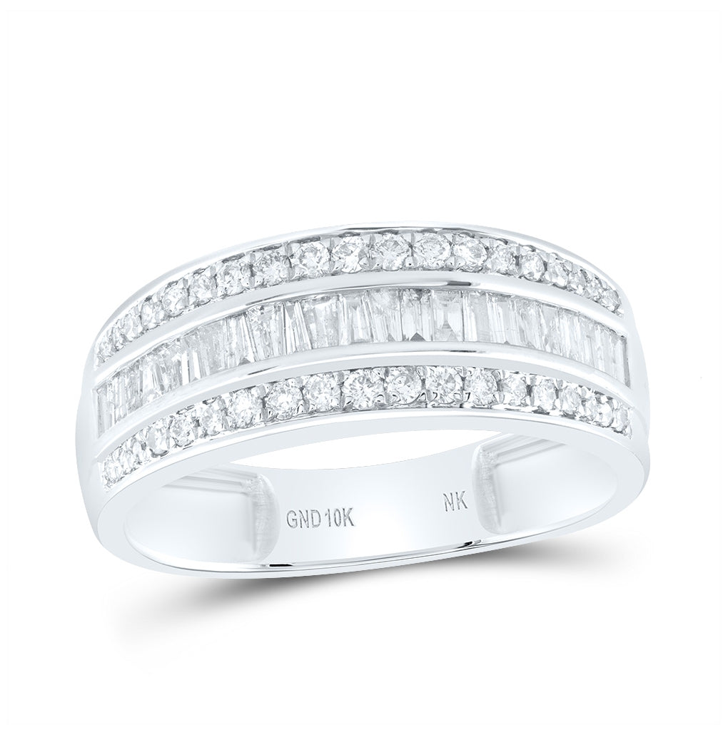 10K White Or Yellow Gold Mens Baguette Diamond Band Ring , Mens Size: 7-13