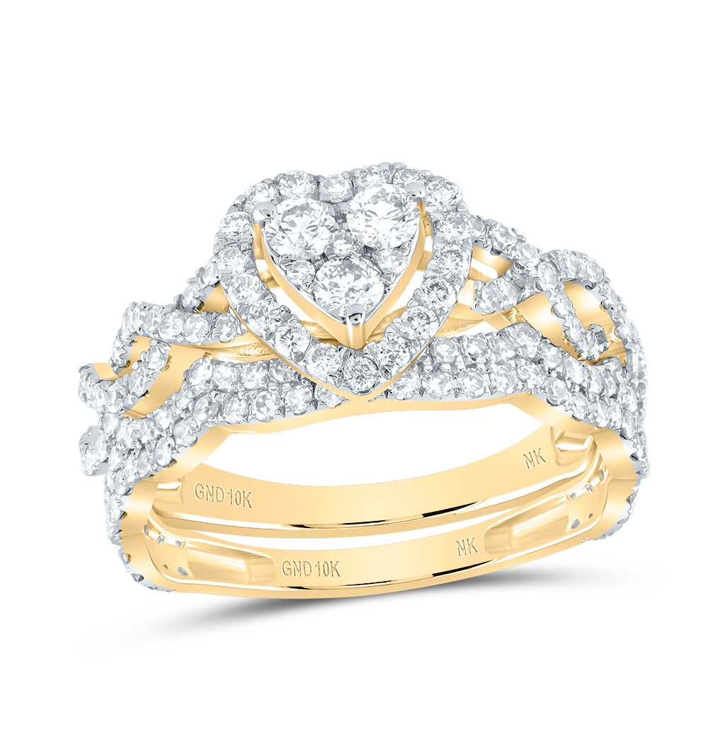 10K White Or Yellow Gold Round Diamond Bridal Wedding Ring Band Set, Womens Size: 5-10
