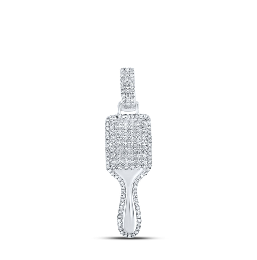 10K Yellow Gold Or Sterling Silver Womens Round Diamond Hair Brush Fashion Pendant
