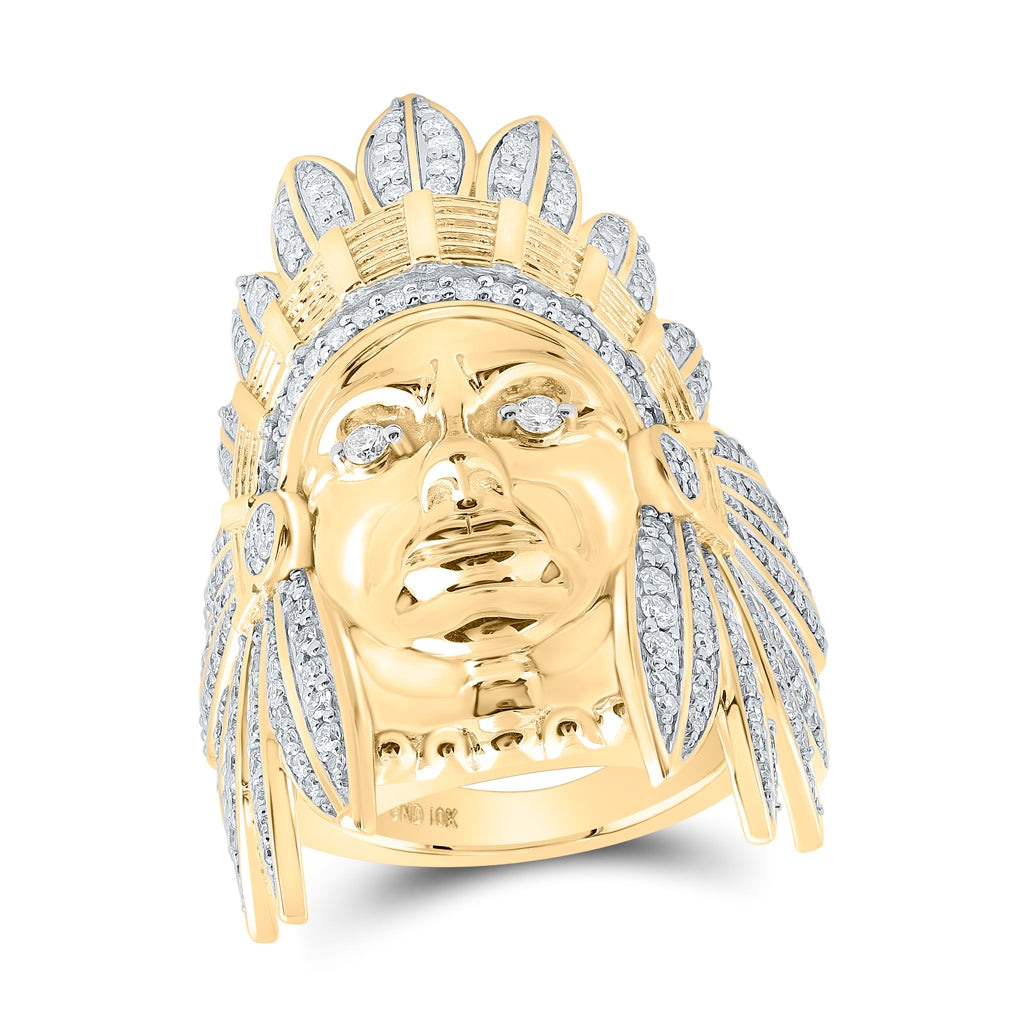 10kt Yellow Gold 2 3/4 Ctw Dia Nk India Chief Head Mens Ring