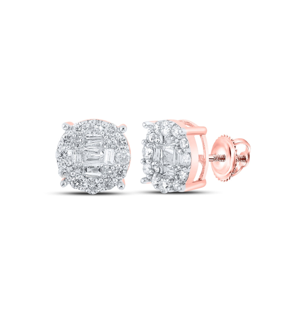 10K Rose Gold Baguette Diamond Cluster Earrings 5/8 Cttw, Length: 0.3 In, Width: 0.31 In