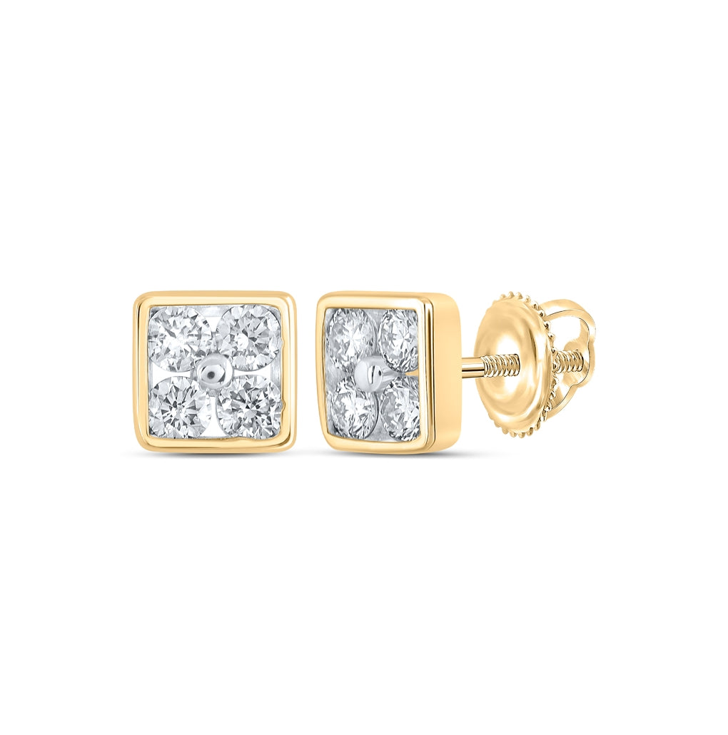 10K White Or Yellow Gold Womens Round Diamond Square Earrings