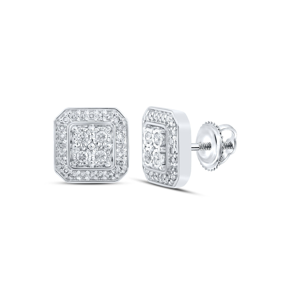 10K White Or Yellow Gold Womens Round Diamond Square Earrings