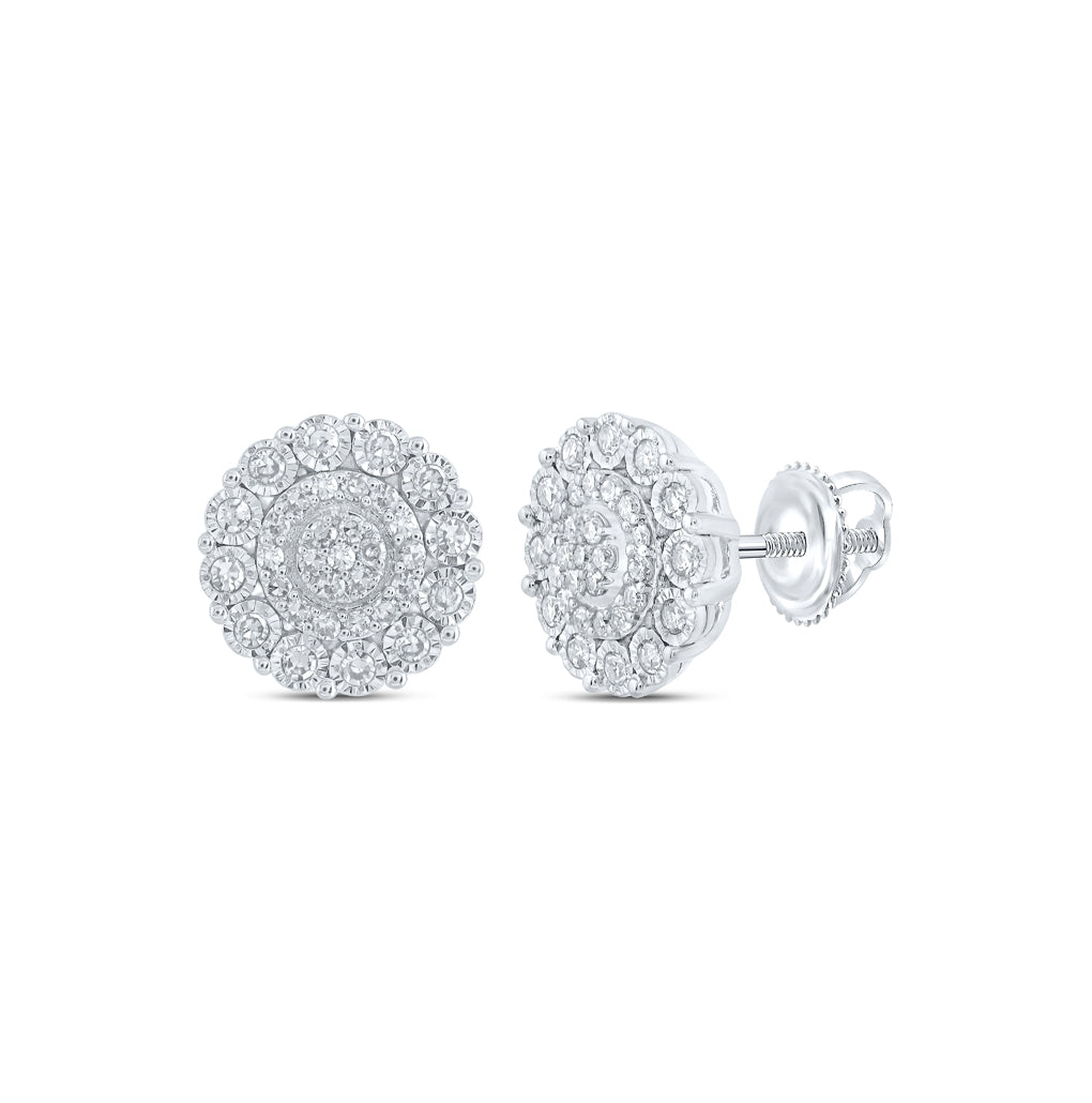 10K White Or Yellow Gold Womens Round Diamond Circle Earrings