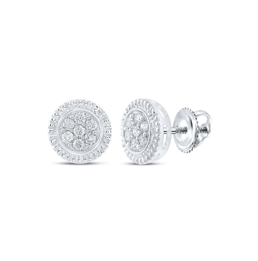 10K White Or Yellow Gold Womens Round Diamond Flower Cluster Earrings