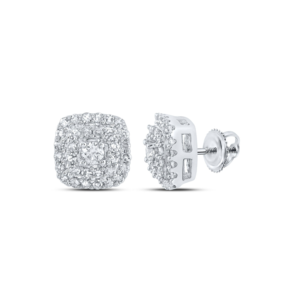 10K White Or Yellow Gold Womens Round Diamond Square Earrings