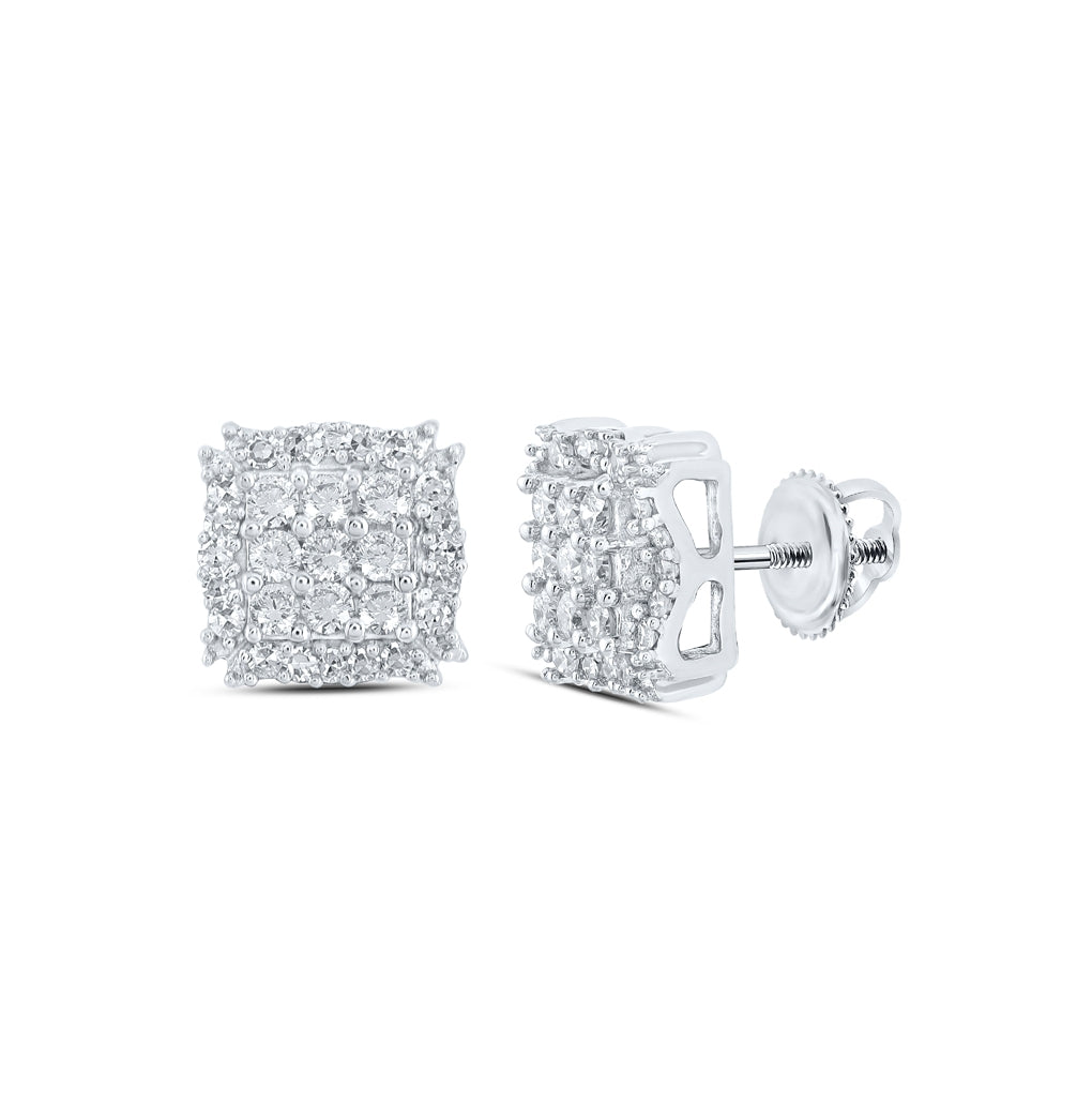10K White Or Yellow Gold Womens Round Diamond Square Earrings