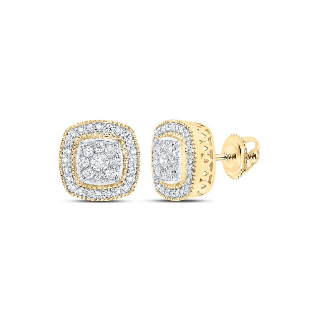 10K Yellow Gold Womens Round Diamond Square Earrings 1/2 Cttw, Length: 0.39 In, Width: 0.39 In