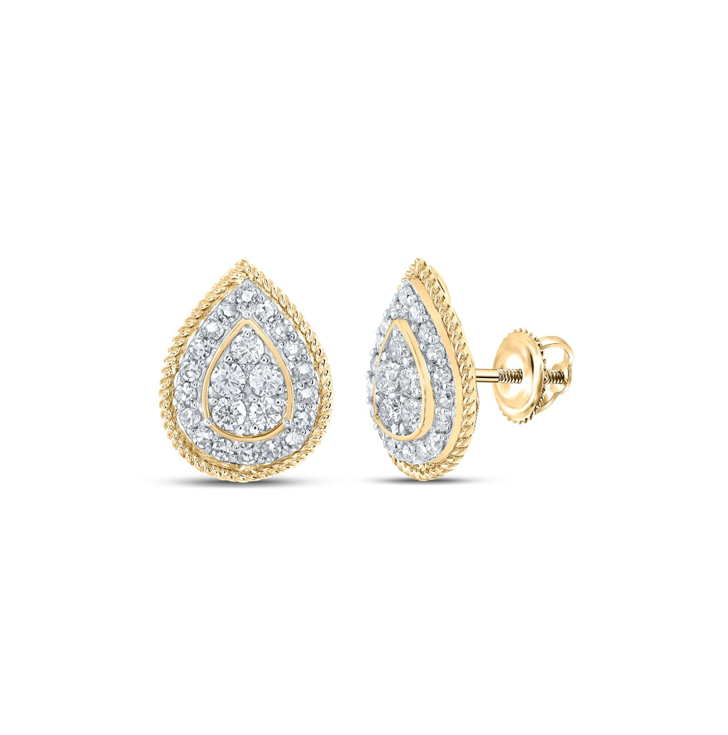 10K White Or Yellow Gold Womens Round Diamond Drop Cluster Earrings