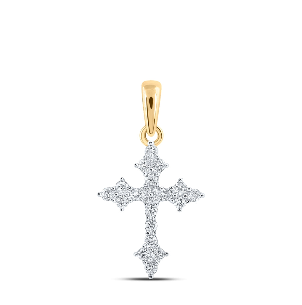 10K Yellow Or White Or Rose Gold Womens Round Diamond Cross Pendant