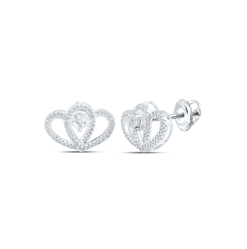 10K White Or Yellow Gold Womens Round Diamond Heart Earrings