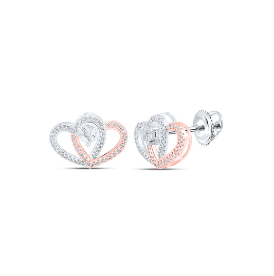 10K Two-tone Gold Womens Round Diamond Heart Earrings 1/4 Cttw, Length: 0.42 In, Width: 0.59 In