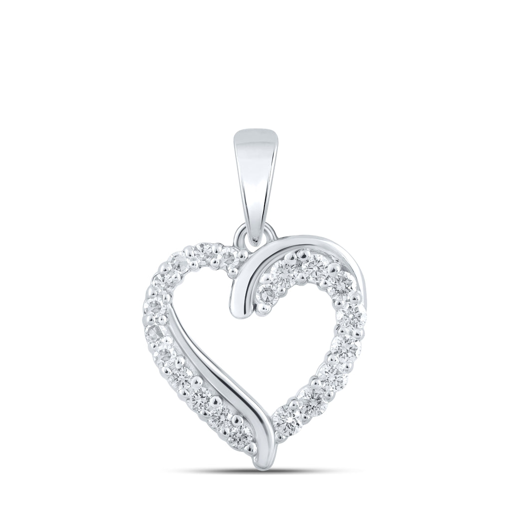 10K Yellow Or White Or Rose Gold Womens Round Diamond Heart Pendant