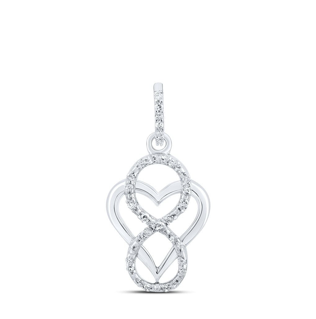 Sterling Silver Womens Round Diamond Heart Pendant 1/12ctw, Length: 0.72 Inch Width: 0.38 Inch