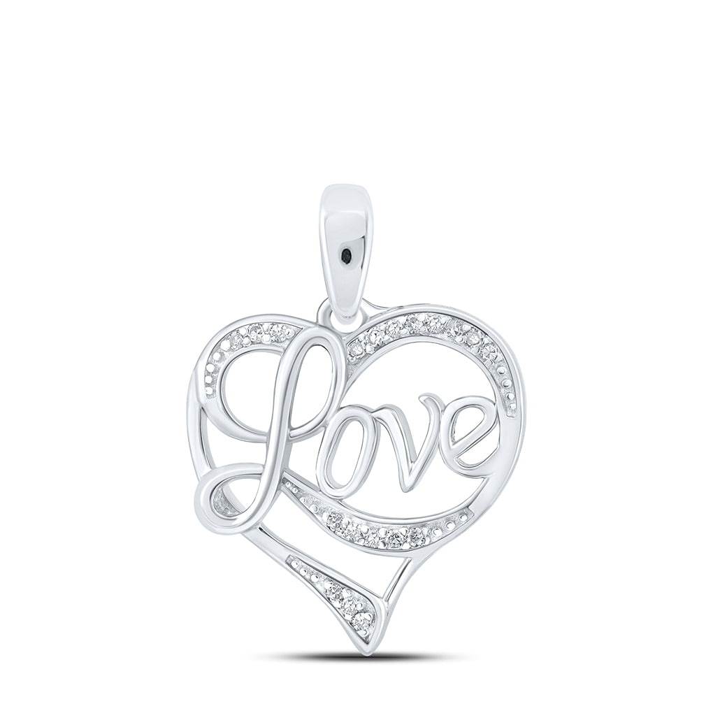 Sterling Silver Womens Round Diamond Love Heart Pendant 1/20ctw, Length: 0.69 Inch Width: 0.55 Inch