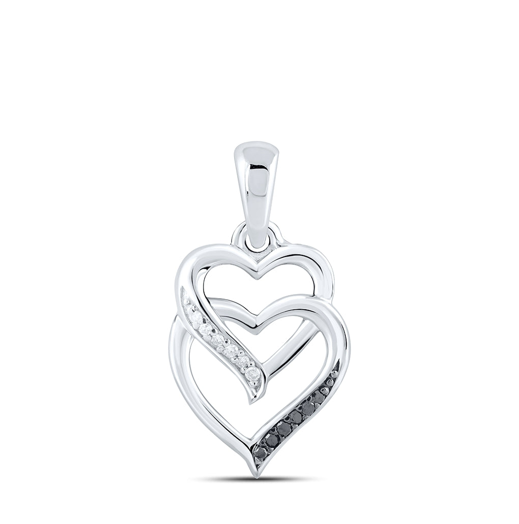 Sterling Silver Womens Round Diamond Double Heart Pendant 1/20ctw, Length: 0.65 Inch Width: 0.39 Inch