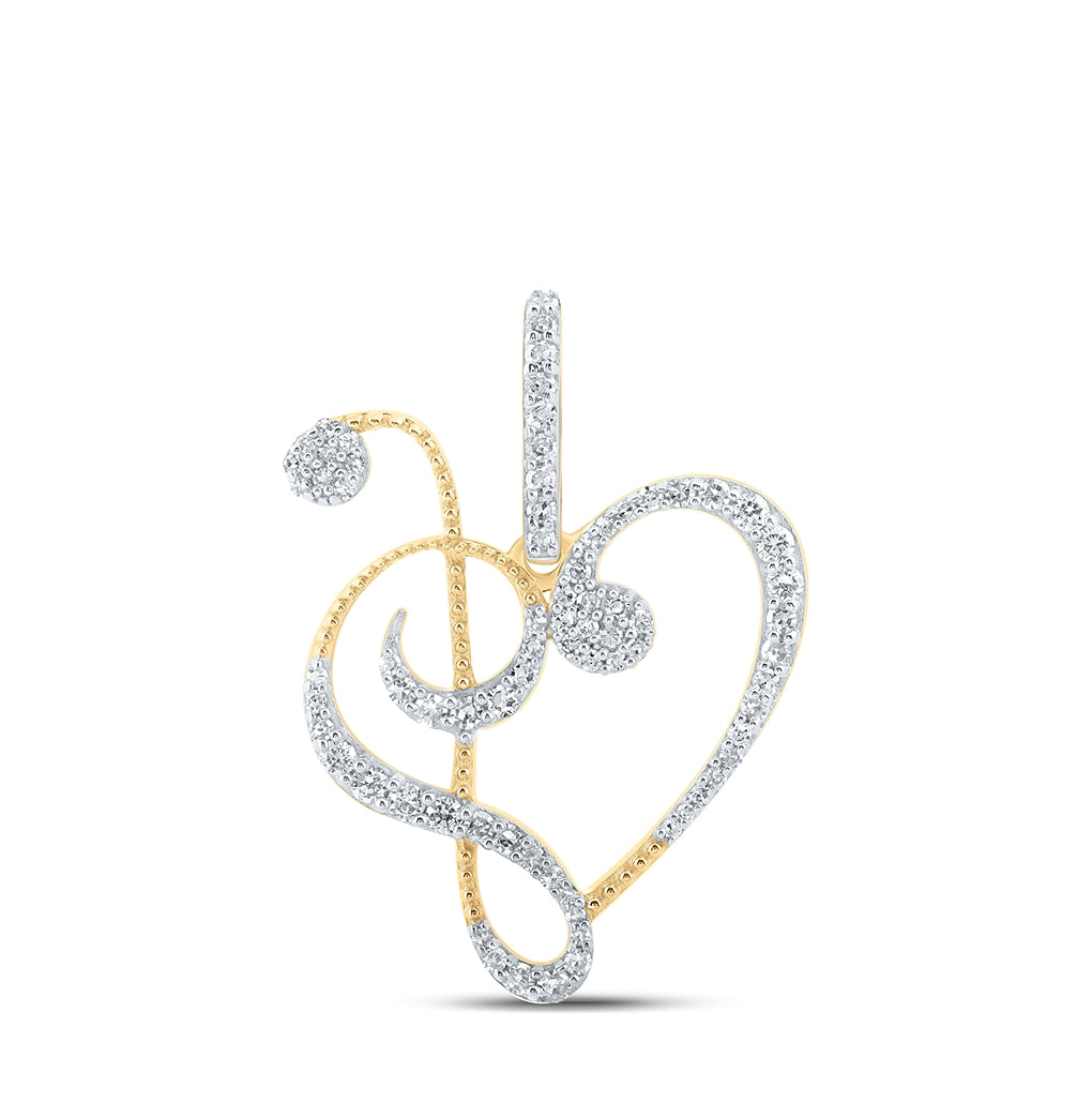 10K Yellow Gold Womens Round Diamond Treble Heart Pendant 1/3 Cttw, Length: 0.94 In, Width: 0.74 In
