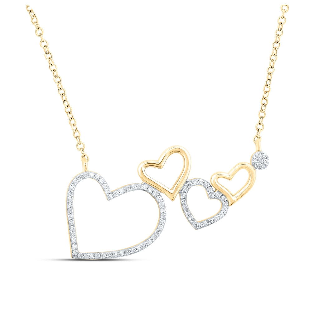 10K White Or Yellow Gold Womens Round Diamond Heart Necklace