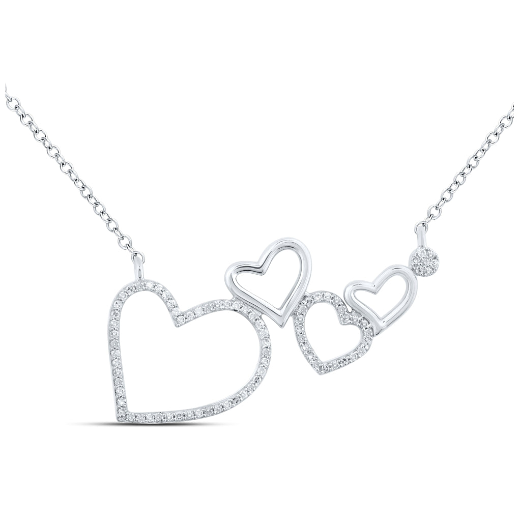 10K White Or Yellow Gold Womens Round Diamond Heart Necklace