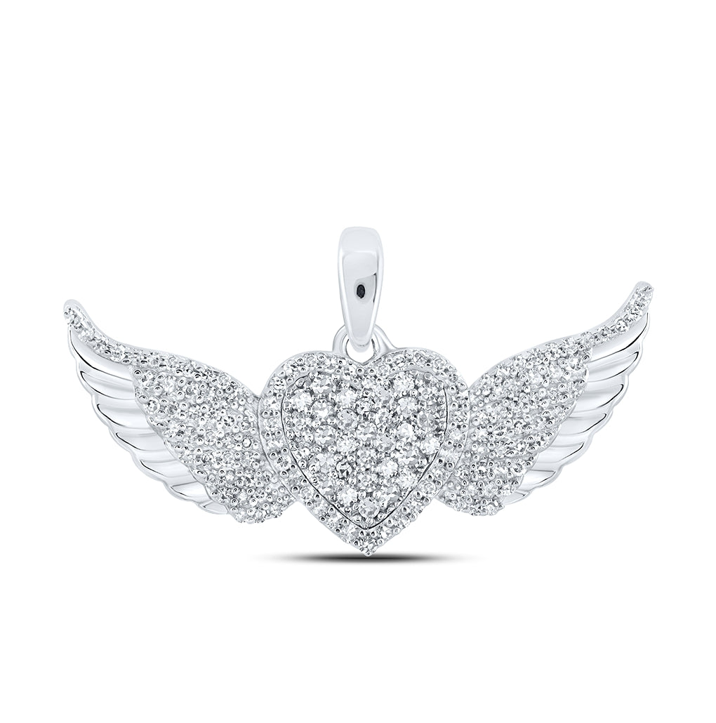 10K White Or Yellow Gold Womens Round Diamond Diamond Wing Heart Pendant